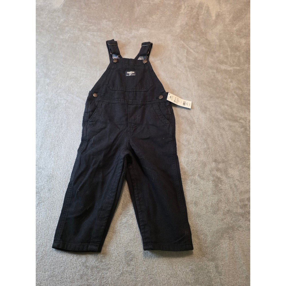 OshKosh Overalls Kids 24M Black Herringbone Vestbak Denim Bibs